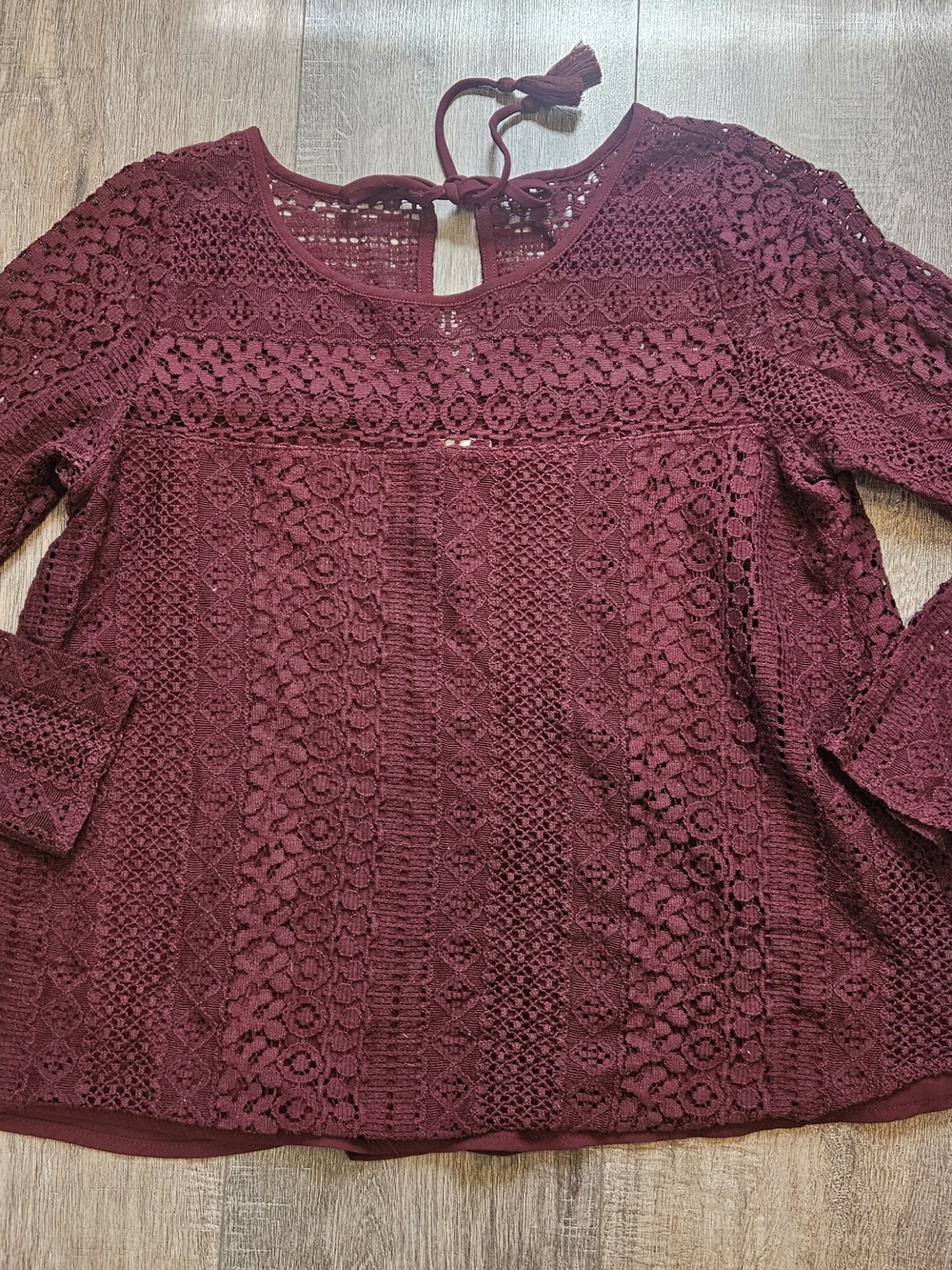 Hollister Maroon Crochet Lace Short-Sleeve Top